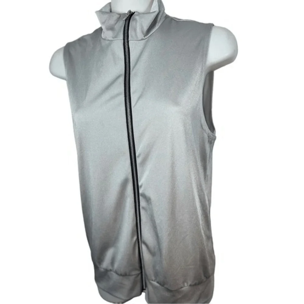 Kelle Metallic Silver Dance Costume Vest Youth L Stage Recital Zip Performance